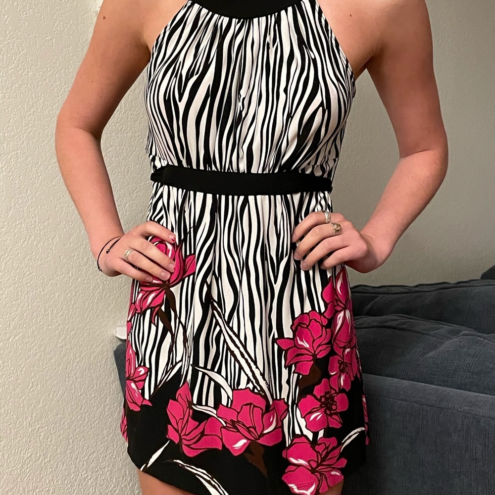 High neck zebra/floral tunic
